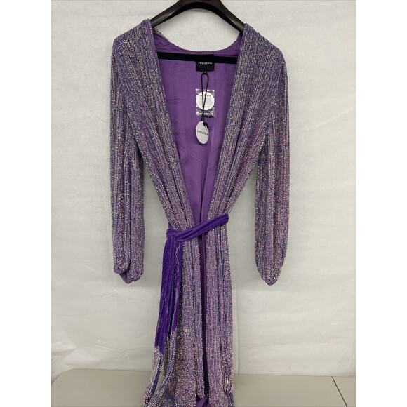 NEW NWT $615 Retrofete Audrey Midi Dress Sz Medium Wrap Iridescent Sequin Belt - Picture 2 of 10